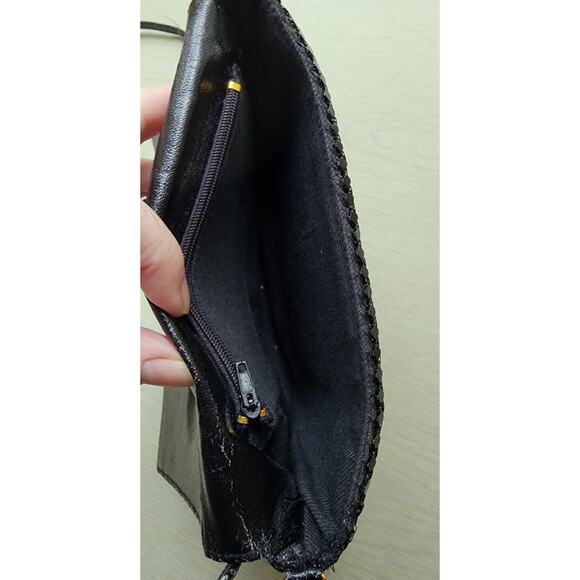 PURSE-HANDBAG-CLUTCH-Black Mesh-Shoulder Strap-Snap Closure-Shiny - Picture 7 of 11